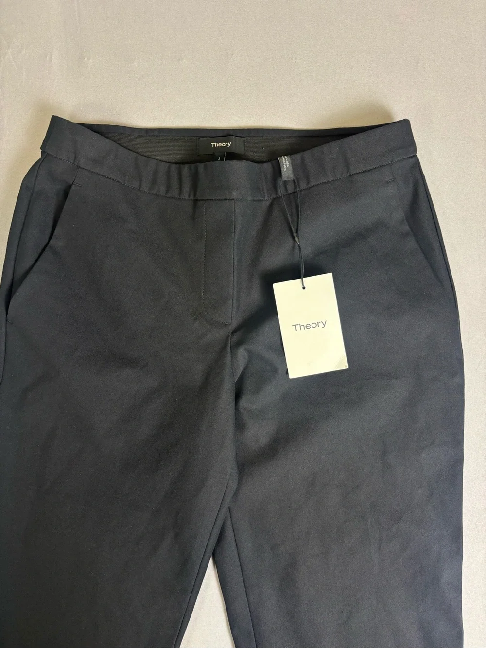 THEORY Thaniel Cropped Black Slim Trousers Size 2 New With Tags - Picture 10 of 15